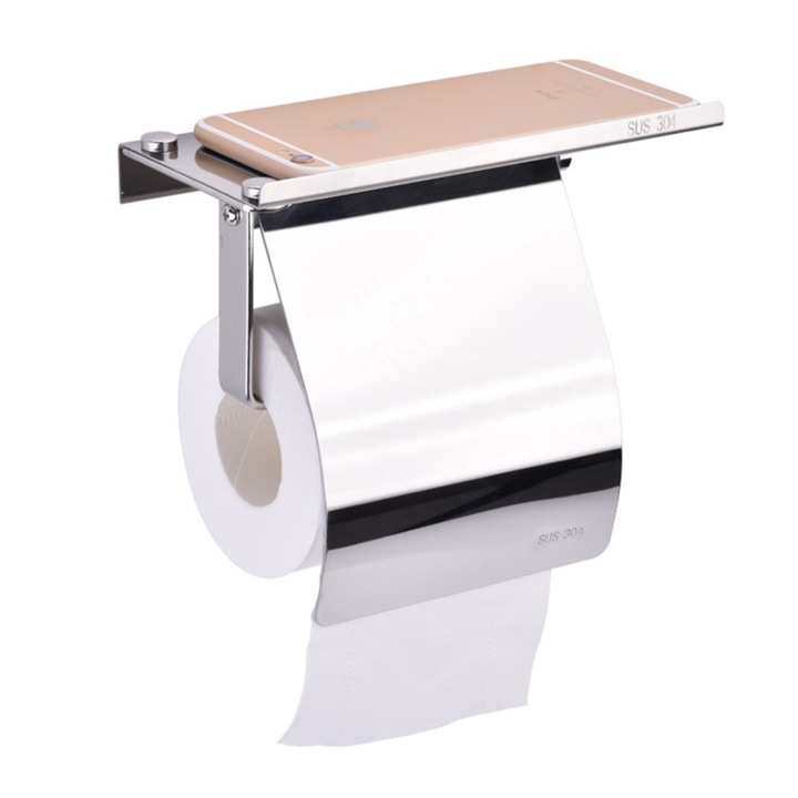 304 Stainless Steel Toilet Tissue Holder with Phone Shelf Bathroom Accessories Toilet Roll Dispenser
