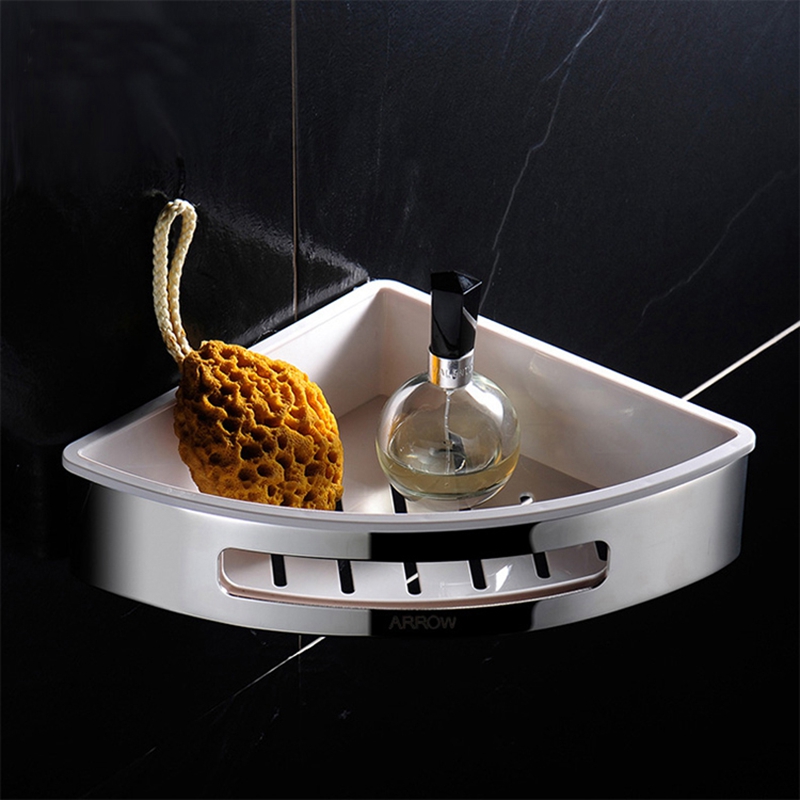 SUS304 Bathroom Corner Shelf 304 Stainless Steel &amp; ABS Plastic Single Tier Bathroom Storage Basket