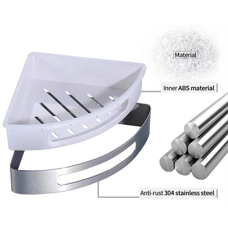 SUS304 Bathroom Corner Shelf 304 Stainless Steel &amp; ABS Plastic Single Tier Bathroom Storage Basket
