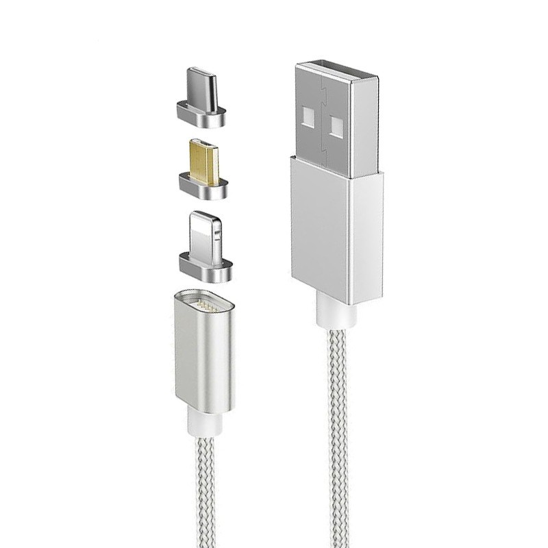 Fast Charging Nylon Braided 3 in 1 Strong Magnetic USB Data Sync Cable for iphone Android Type-C