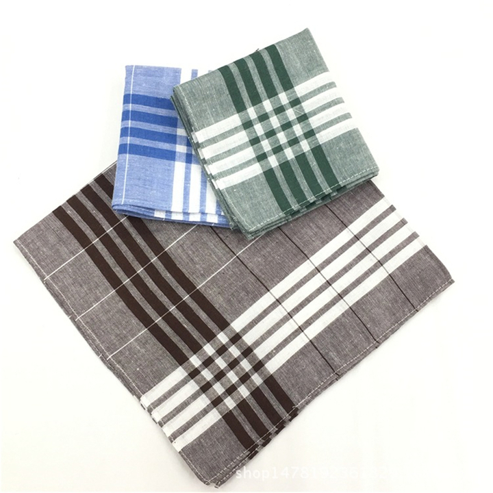 Men's Fashion Accessories 100% Cotton Plaid Men's Handkerchief For Men Gift  Random Color