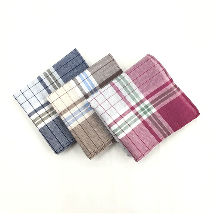 Men's Fashion Accessories 100% Cotton Plaid Men's Handkerchief For Men Gift  Random Color
