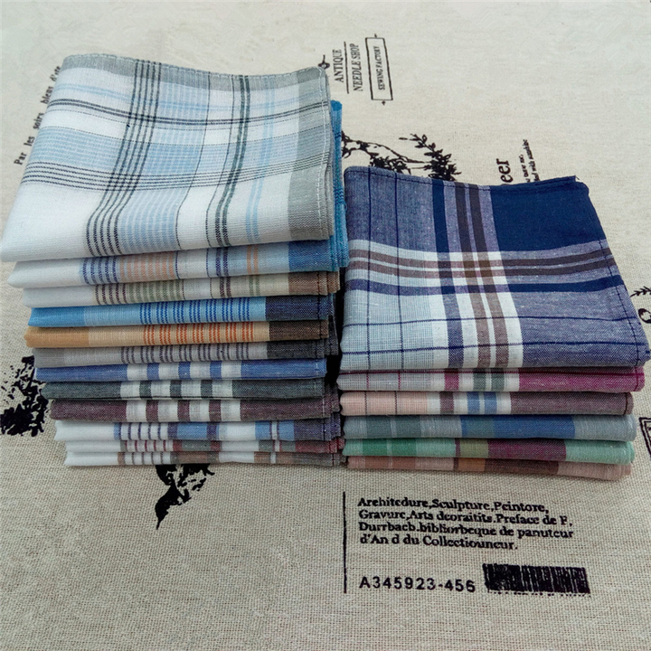 Men's Fashion Accessories 100% Cotton Plaid Men's Handkerchief For Men Gift  Random Color