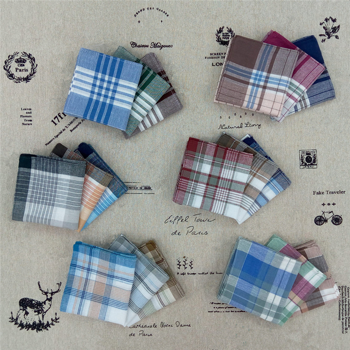 Men's Fashion Accessories 100% Cotton Plaid Men's Handkerchief For Men Gift  Random Color