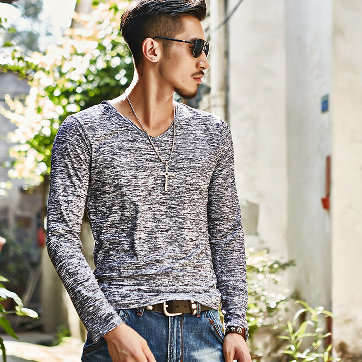 Lucky Men T-shirt Men's Hooded Wild Long-sleeved T-shirt Explosion Models Bottoming Shirt