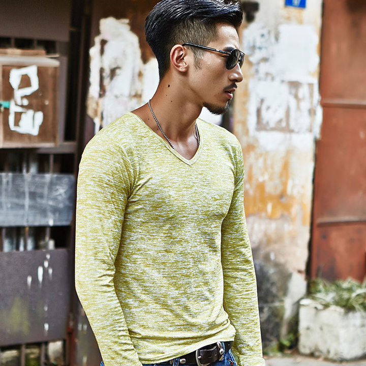 Lucky Men T-shirt Men's Hooded Wild Long-sleeved T-shirt Explosion Models Bottoming Shirt