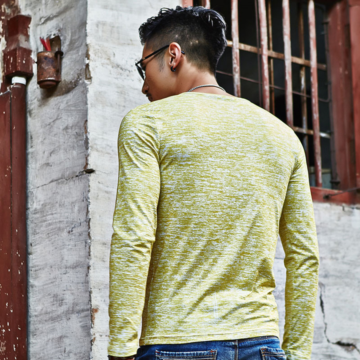 Lucky Men T-shirt Men's Hooded Wild Long-sleeved T-shirt Explosion Models Bottoming Shirt
