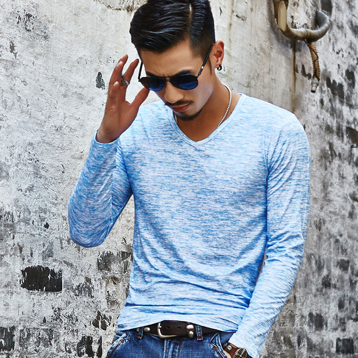 Lucky Men T-shirt Men's Hooded Wild Long-sleeved T-shirt Explosion Models Bottoming Shirt