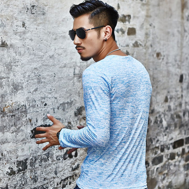 Lucky Men T-shirt Men's Hooded Wild Long-sleeved T-shirt Explosion Models Bottoming Shirt