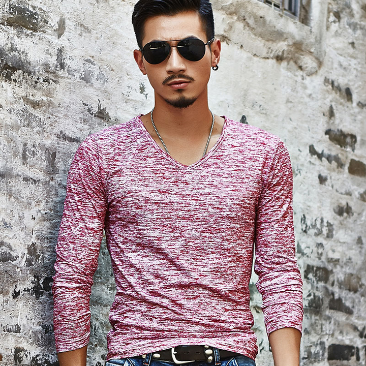 Lucky Men T-shirt Men's Hooded Wild Long-sleeved T-shirt Explosion Models Bottoming Shirt