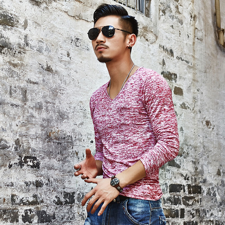 Lucky Men T-shirt Men's Hooded Wild Long-sleeved T-shirt Explosion Models Bottoming Shirt