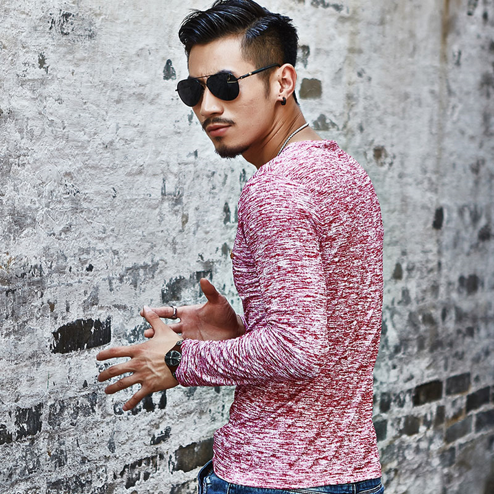 Lucky Men T-shirt Men's Hooded Wild Long-sleeved T-shirt Explosion Models Bottoming Shirt