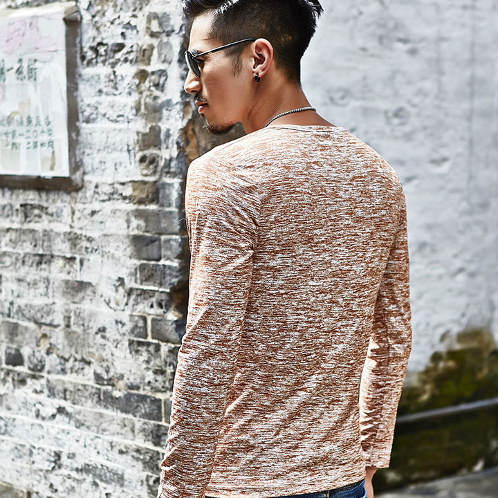 Lucky Men T-shirt Men's Hooded Wild Long-sleeved T-shirt Explosion Models Bottoming Shirt
