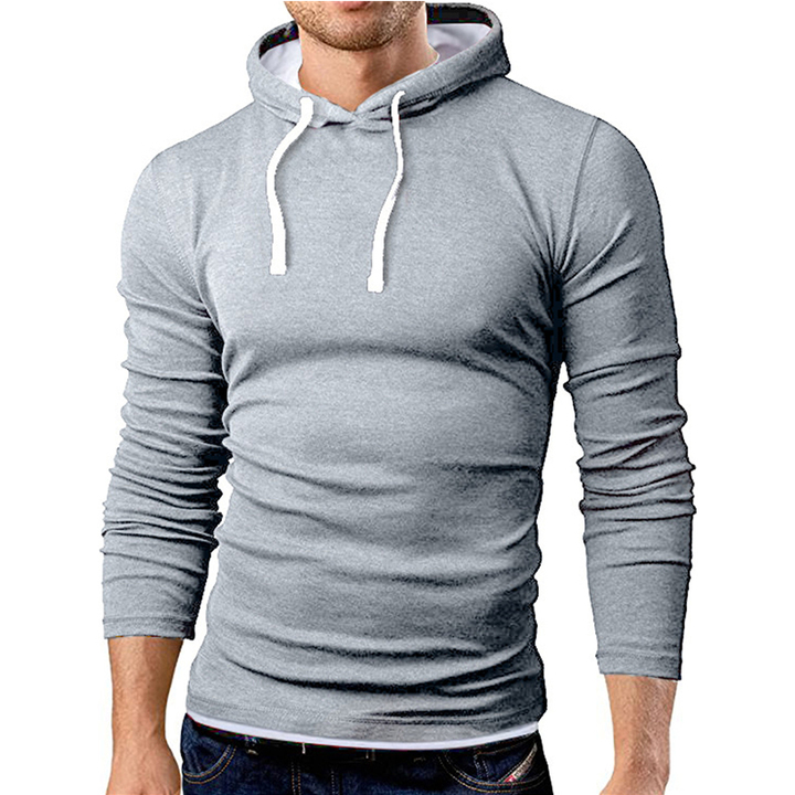 Lucky Men New Arrival Men's Solid Color Stitching Hit Color Hooded Loose Long-sleeved T-shirt