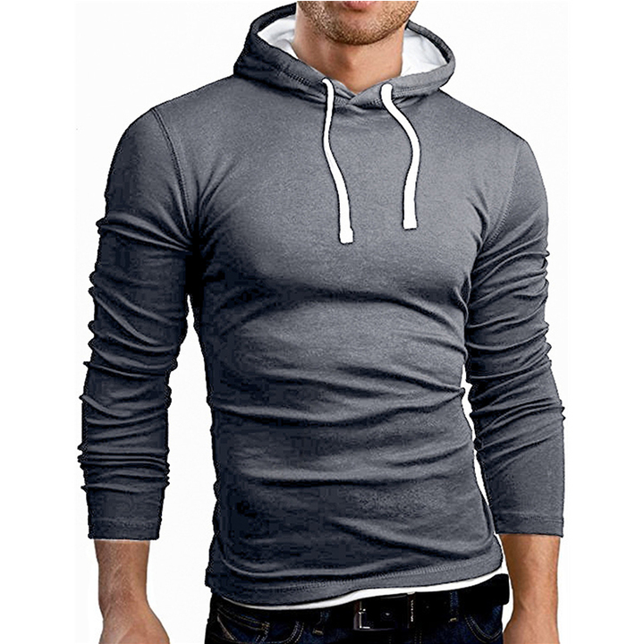 Lucky Men New Arrival Men's Solid Color Stitching Hit Color Hooded Loose Long-sleeved T-shirt