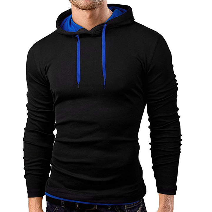 Lucky Men New Arrival Men's Solid Color Stitching Hit Color Hooded Loose Long-sleeved T-shirt