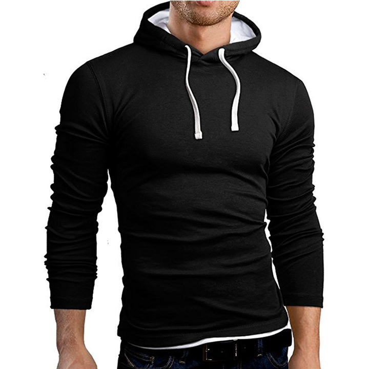 Lucky Men New Arrival Men's Solid Color Stitching Hit Color Hooded Loose Long-sleeved T-shirt