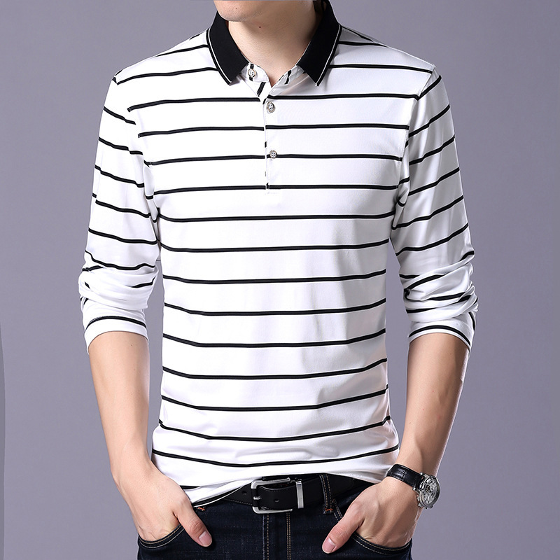 Men cotton  long-sleeved striped T-shirt men large size casual polos men clothing