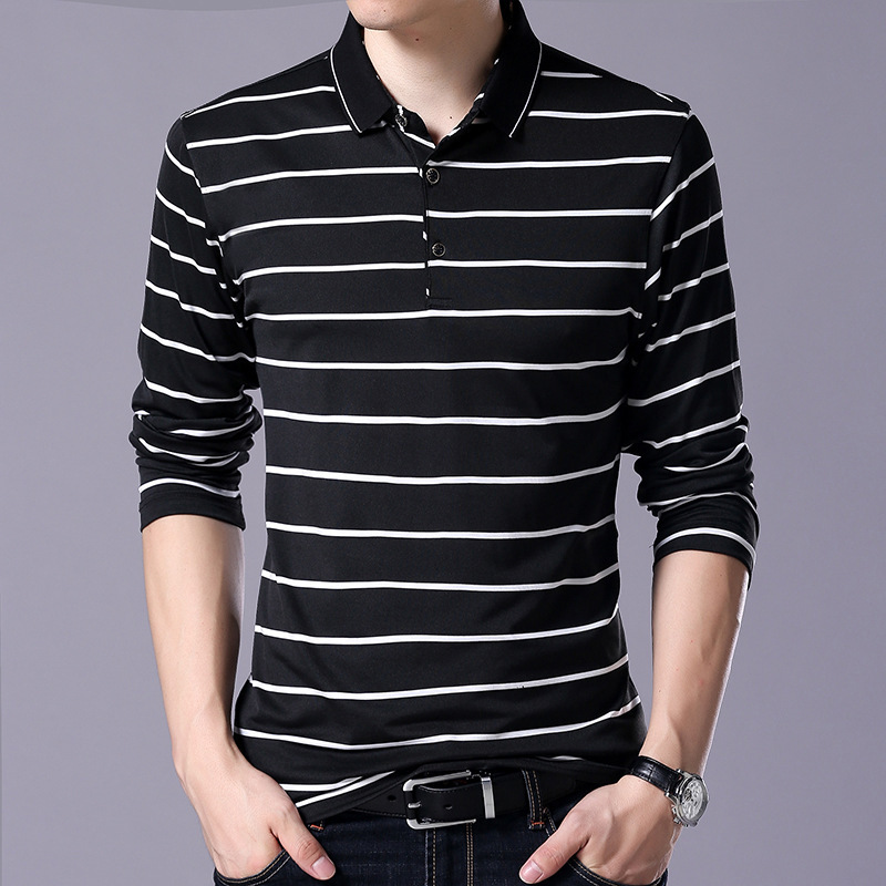 Men cotton  long-sleeved striped T-shirt men large size casual polos men clothing