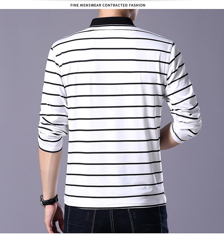 Men cotton  long-sleeved striped T-shirt men large size casual polos men clothing