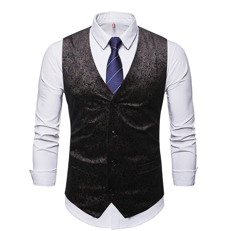 Autumn new men printing casual V-neck vest fashion suit accessories
