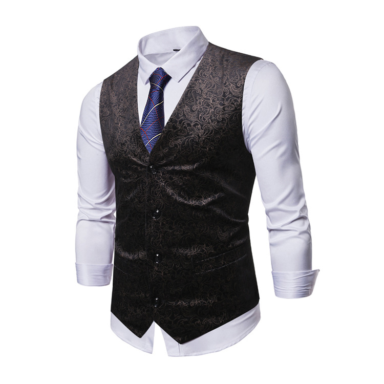 Autumn new men printing casual V-neck vest fashion suit accessories