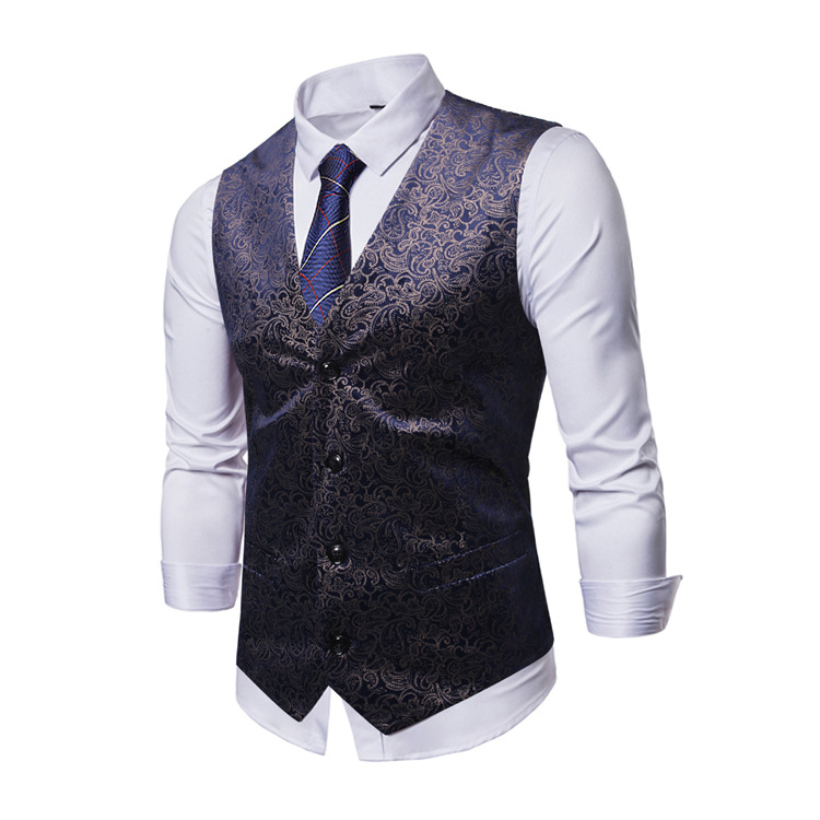 Autumn new men printing casual V-neck vest fashion suit accessories