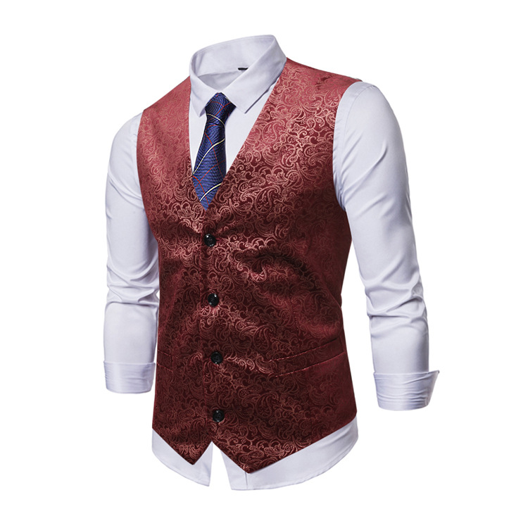 Autumn new men printing casual V-neck vest fashion suit accessories