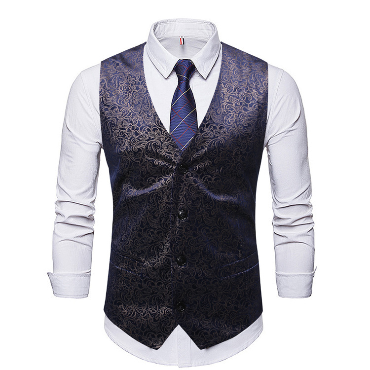 Autumn new men printing casual V-neck vest fashion suit accessories