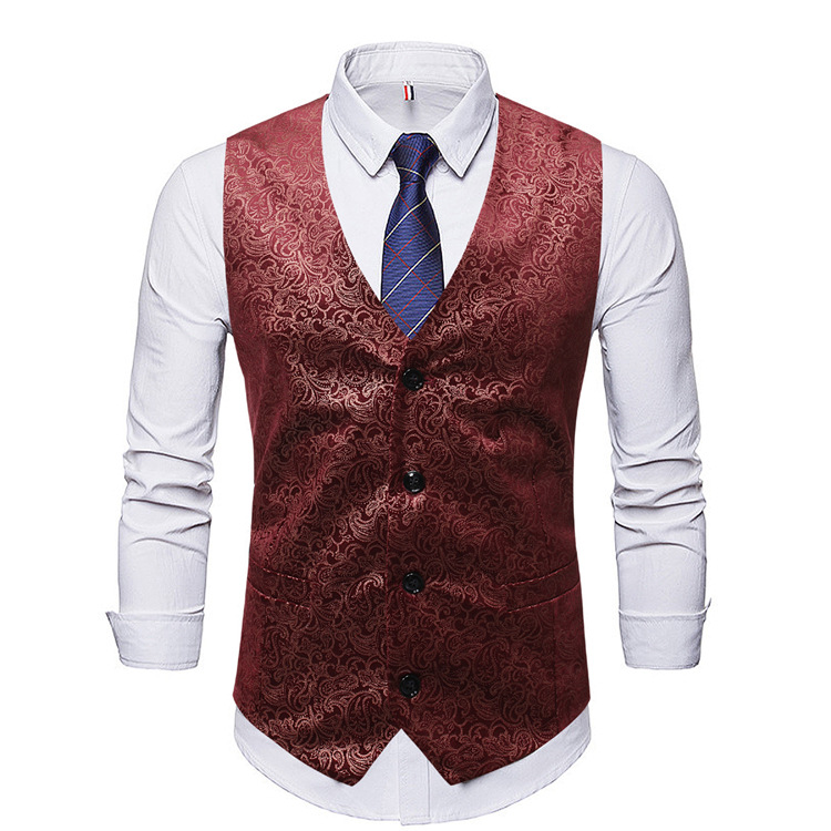 Autumn new men printing casual V-neck vest fashion suit accessories
