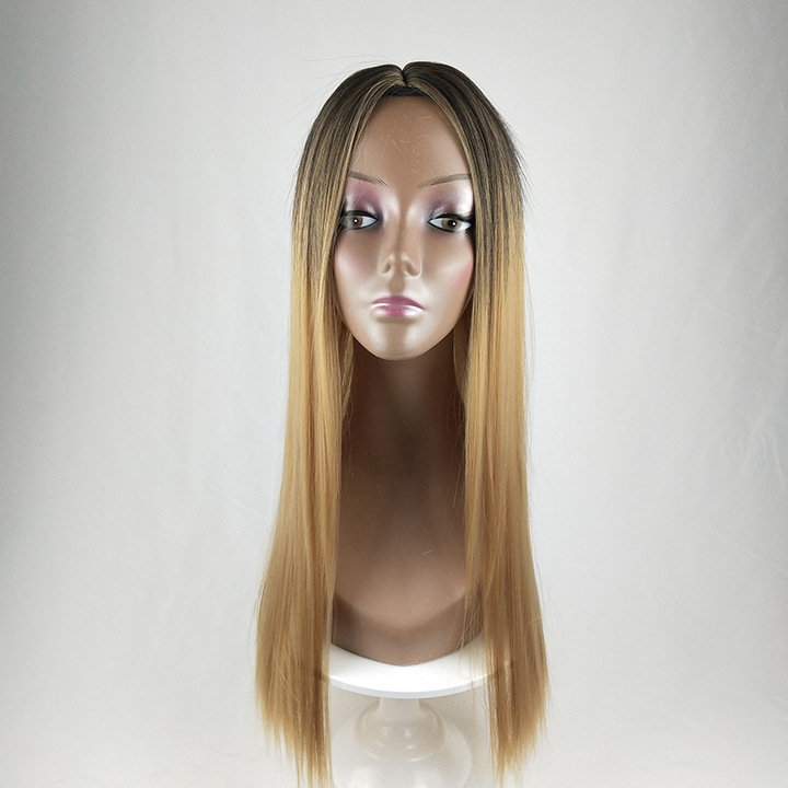 Women's Long Straight Wig African Colour Gradual Change Fiber Hair Wig