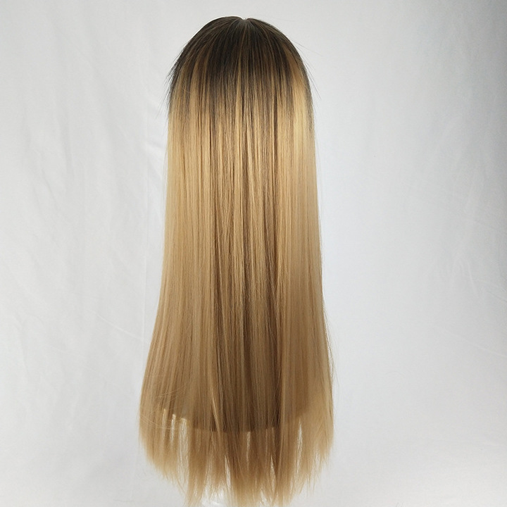 Women's Long Straight Wig African Colour Gradual Change Fiber Hair Wig