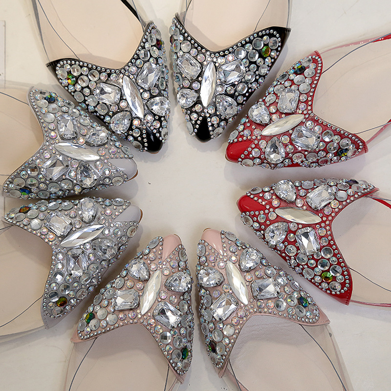 Water drill single shoes women's flat sole pointed head butterfly color drill shallow mouth shoes