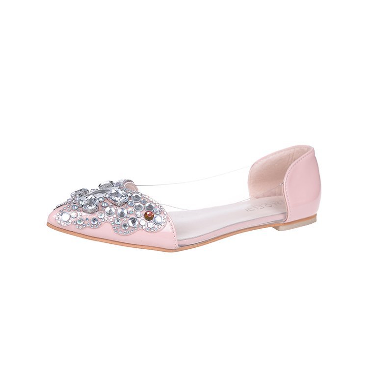 Water drill single shoes women's flat sole pointed head butterfly color drill shallow mouth shoes
