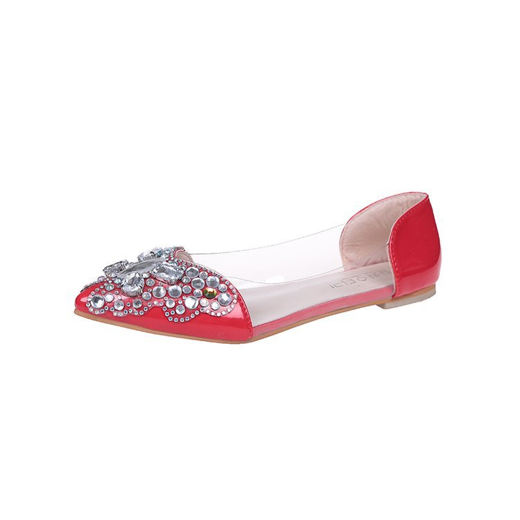 Water drill single shoes women's flat sole pointed head butterfly color drill shallow mouth shoes