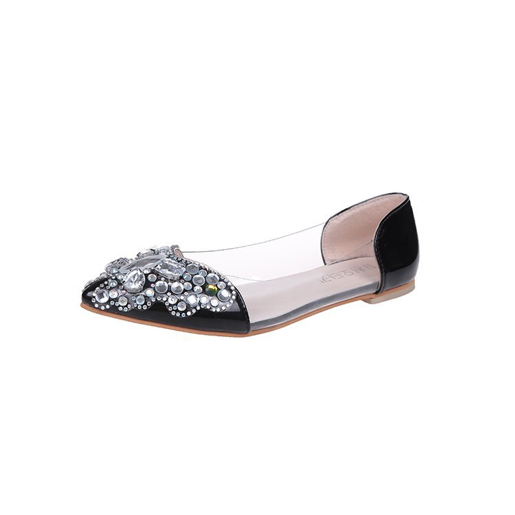 Water drill single shoes women's flat sole pointed head butterfly color drill shallow mouth shoes