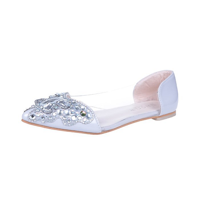 Water drill single shoes women's flat sole pointed head butterfly color drill shallow mouth shoes