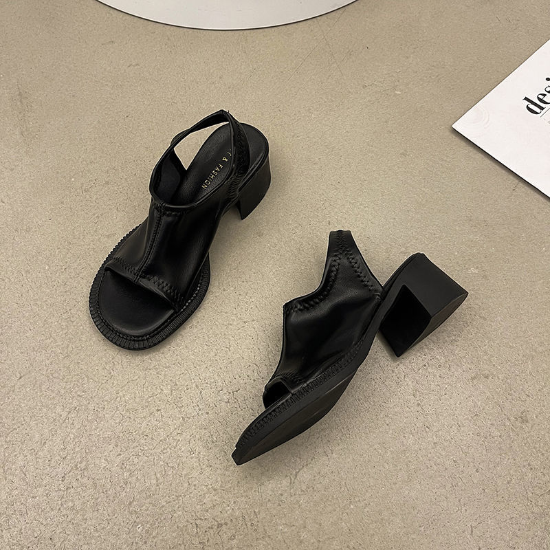 Ladies Sexy Square Toe Slip on Clear Heel Transparent PVC Sandals Women High Heels Shoes