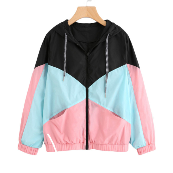 Women Long Sleeve Zipper Pockets Casual Sport Coat multi Color cut and sew Coats & Jackets