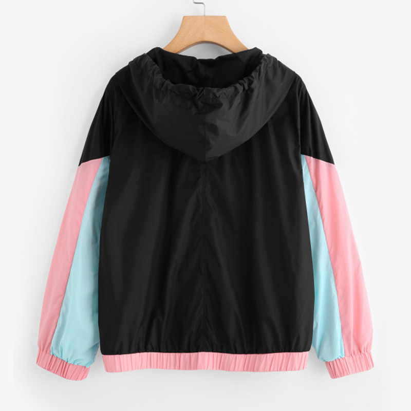 Women Long Sleeve Zipper Pockets Casual Sport Coat multi Color cut and sew Coats & Jackets
