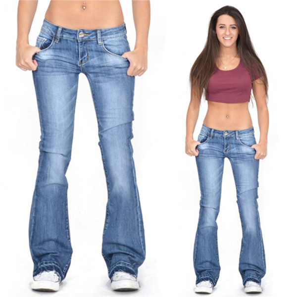 Fringed Fashion Flared Pants Solid Denim Jeans Woman Vintage Mid Waist Office Lady Trousers Trousers & Leggings