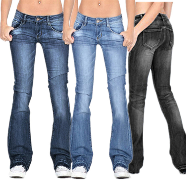 Fringed Fashion Flared Pants Solid Denim Jeans Woman Vintage Mid Waist Office Lady Trousers Trousers & Leggings