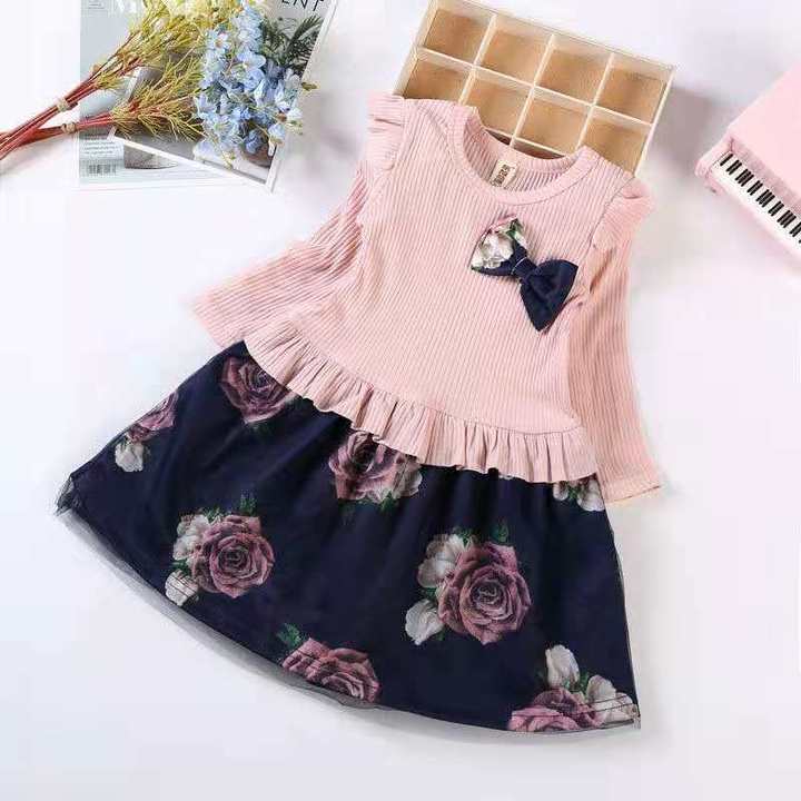 D-baby Autumn Princess Kids Baby Girl Dress Lace Floral Party Dress Gown Bridesmaid Dresses