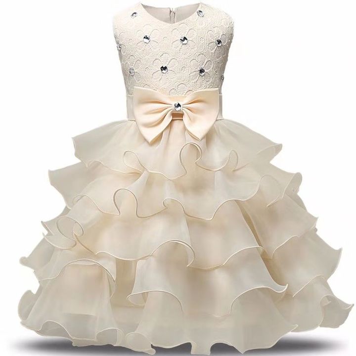 0-7y Girl flower embroidery dress kids wedding dress flower girl gauze dress birthday party dress