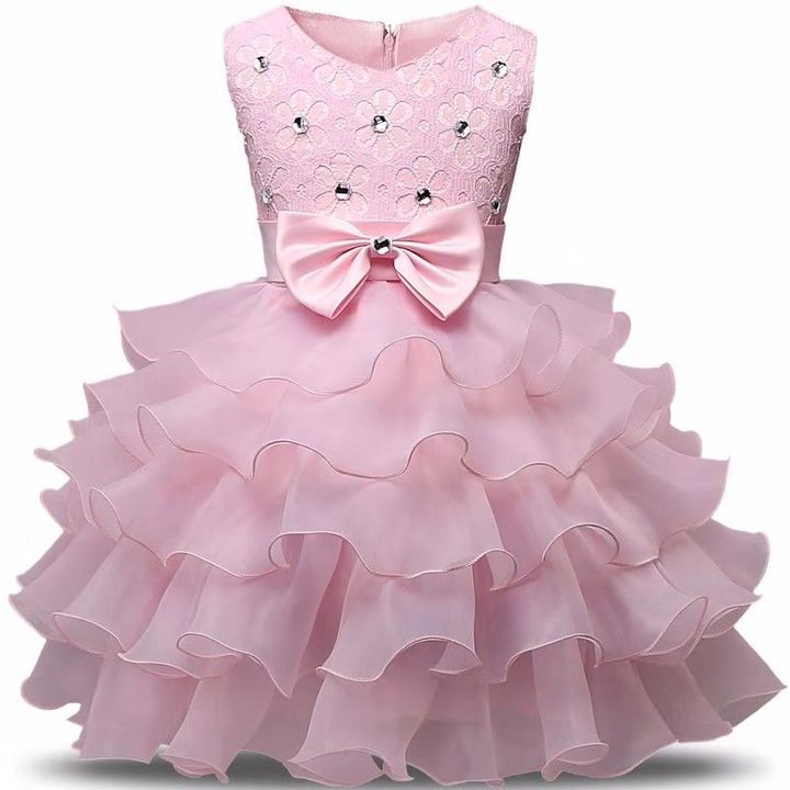 0-7y Girl flower embroidery dress kids wedding dress flower girl gauze dress birthday party dress