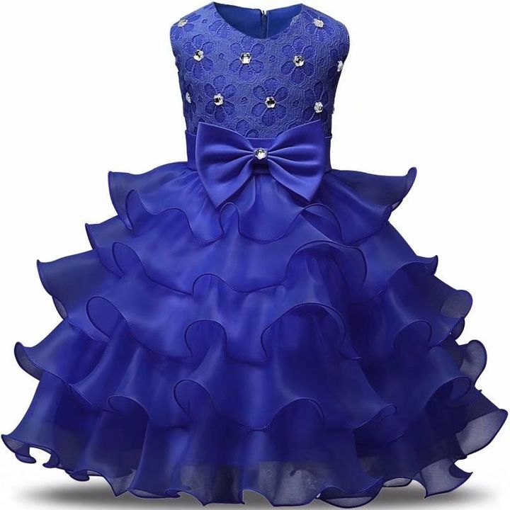 0-7y Girl flower embroidery dress kids wedding dress flower girl gauze dress birthday party dress
