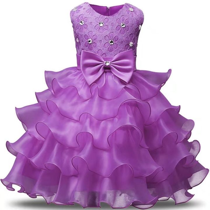 0-7y Girl flower embroidery dress kids wedding dress flower girl gauze dress birthday party dress