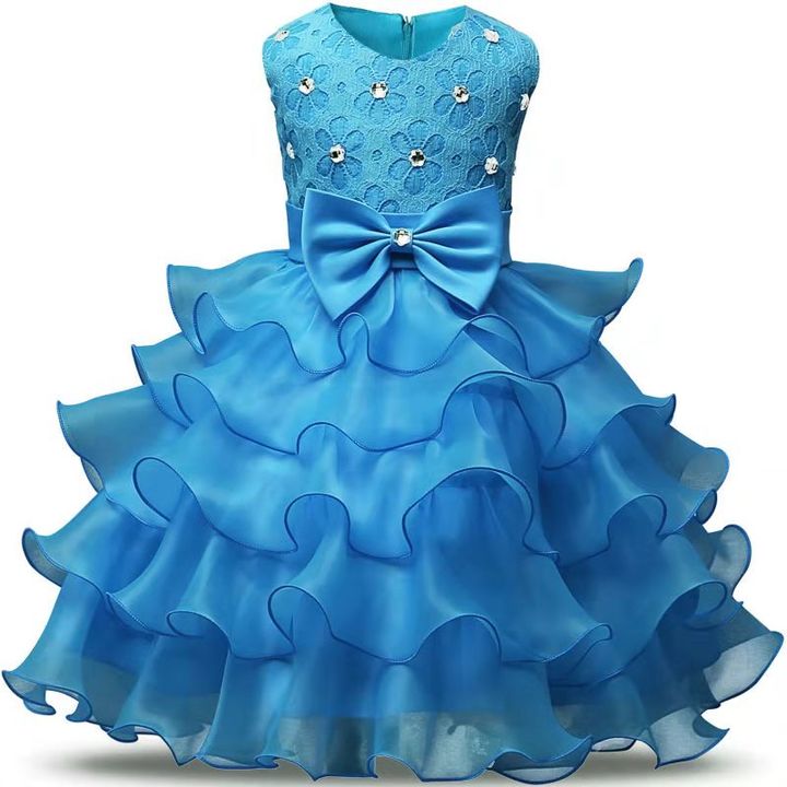 0-7y Girl flower embroidery dress kids wedding dress flower girl gauze dress birthday party dress