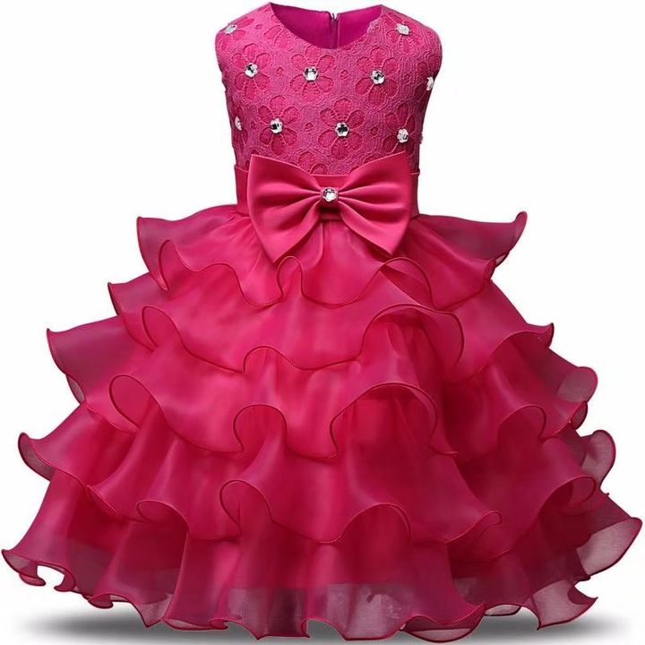 0-7y Girl flower embroidery dress kids wedding dress flower girl gauze dress birthday party dress