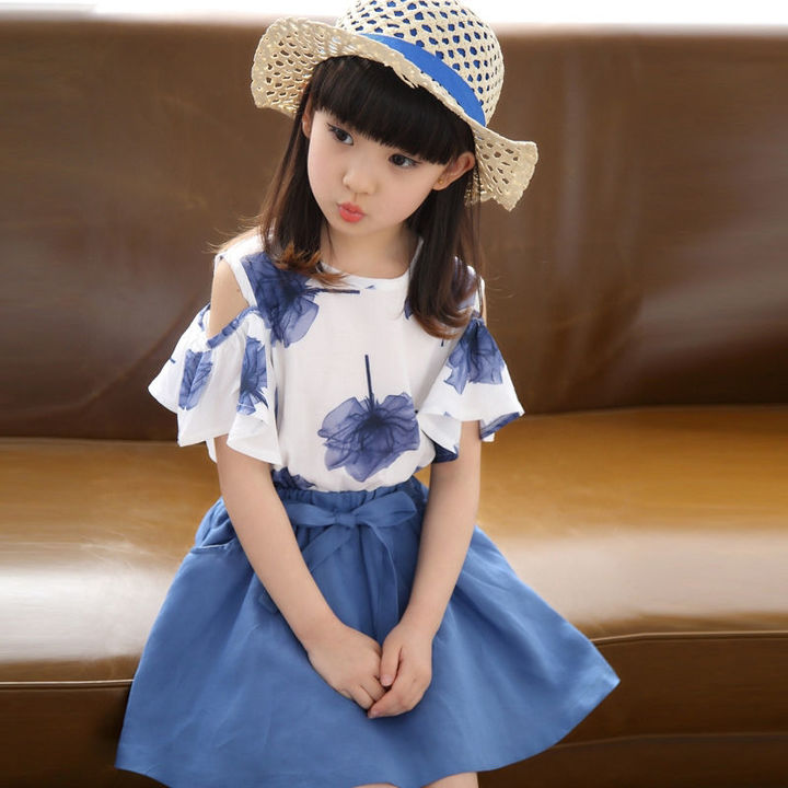 D-baby Toddler Kid Baby Girl Outfits Clothes Maple Leaf Printing T-shirt Tops+Skirt 2PCS Sets
